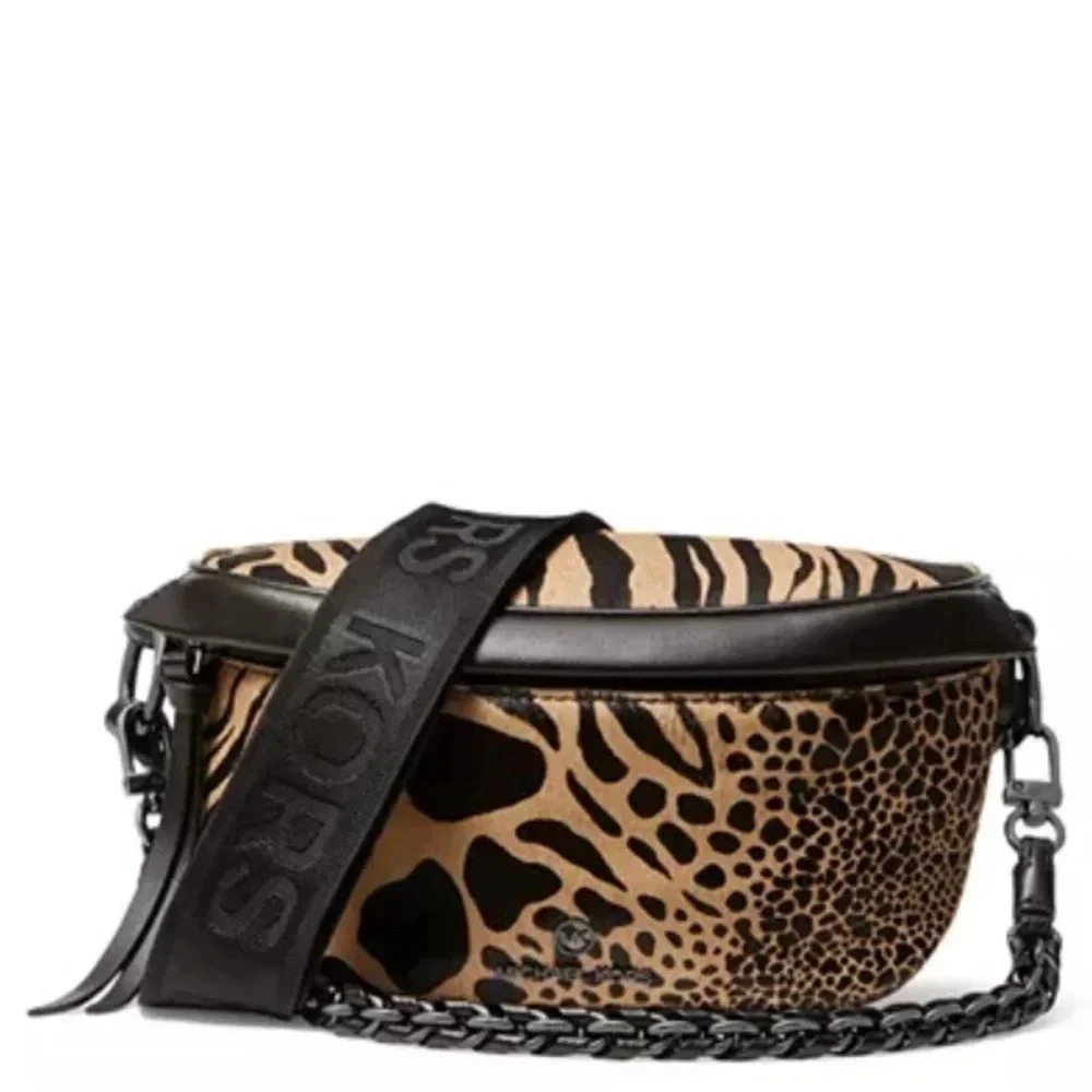 Michael Kors Leopard Print Tan and Black Crossbody Bag